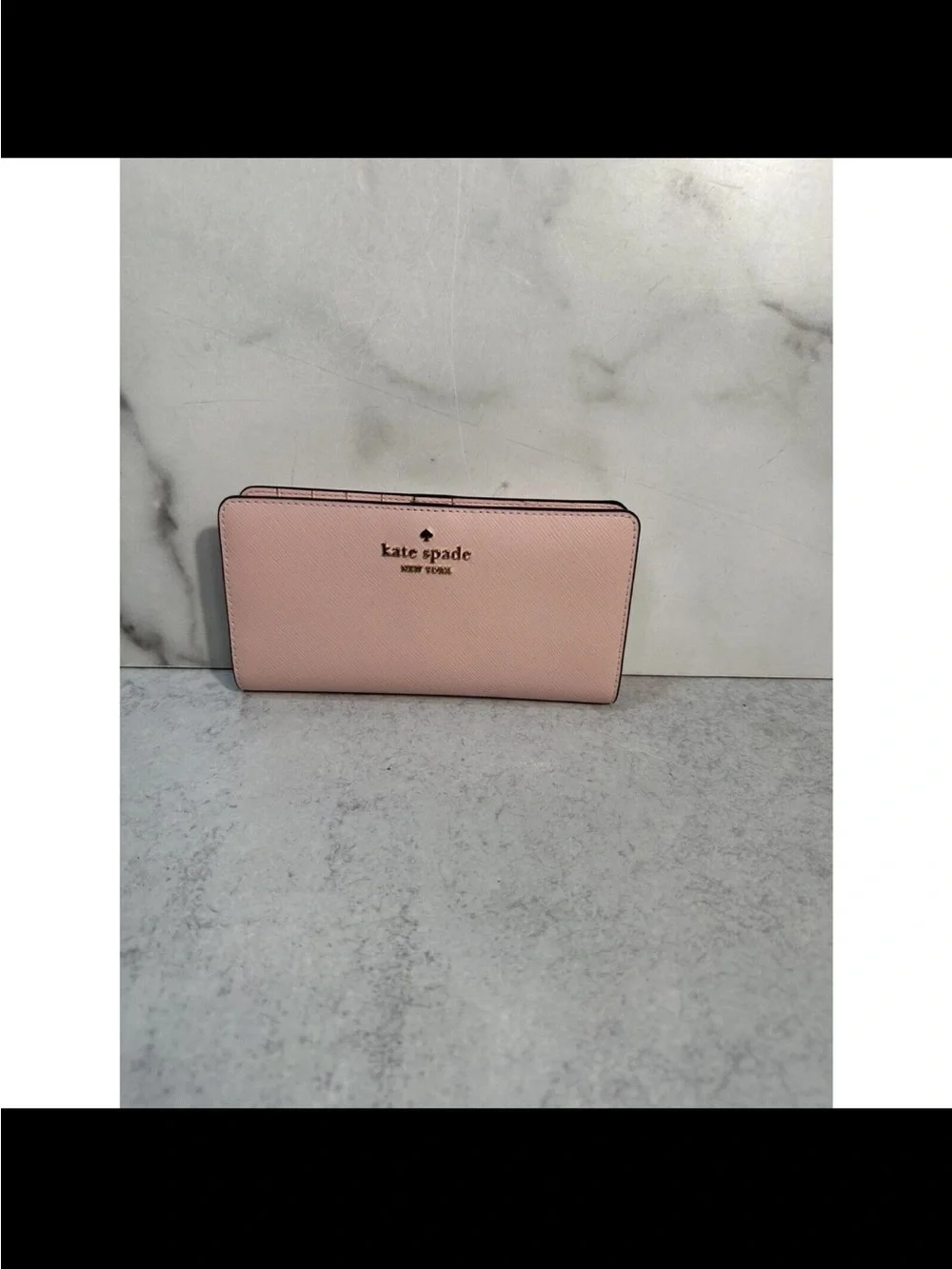 KATE SPADE Madison Large Slim Bifold Wallet Conch Pink (650)Saffiano Leather